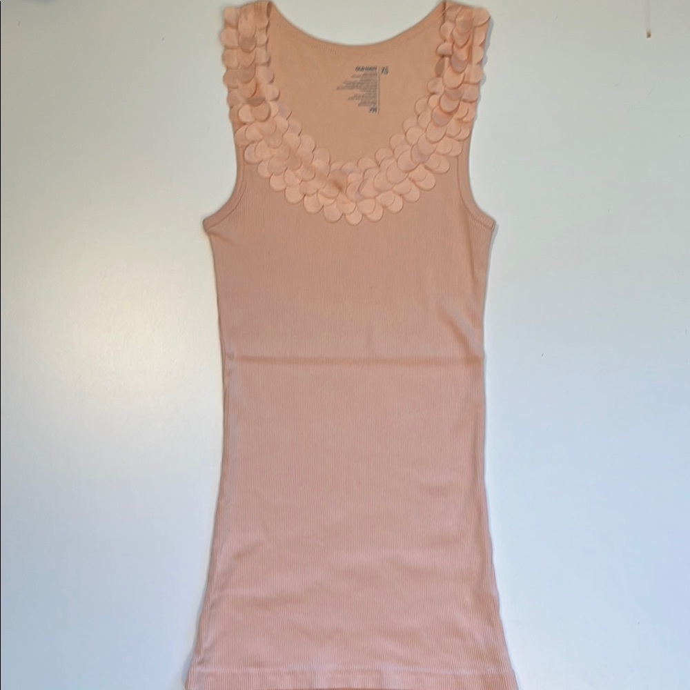 Peach Tank Top with Floral Neckline